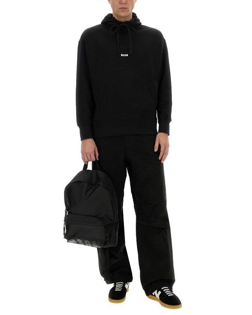 MSGM Black Hoodie With Adjustable Drawstring And Subtle Logo for men
