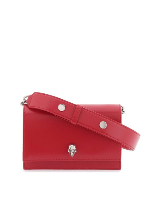 Alexander McQueen Red Small Leather Skull Bag