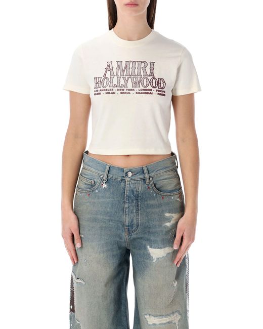 Amiri Blue Hollywood Cotton Cropped Baby Tee