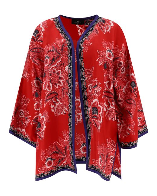 Etro Red Silk Jacket With Floral Print