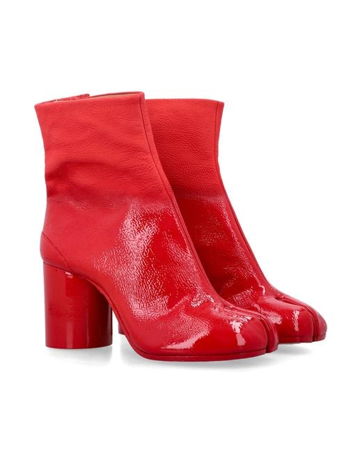 Maison Margiela Red Tabi Leather Ankle Boots Upper