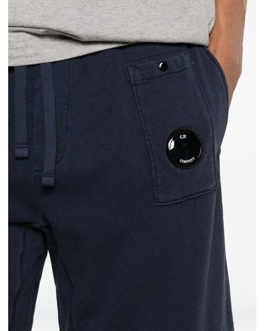 C P Company Blue Logo-Patch Drawstring Shorts for men
