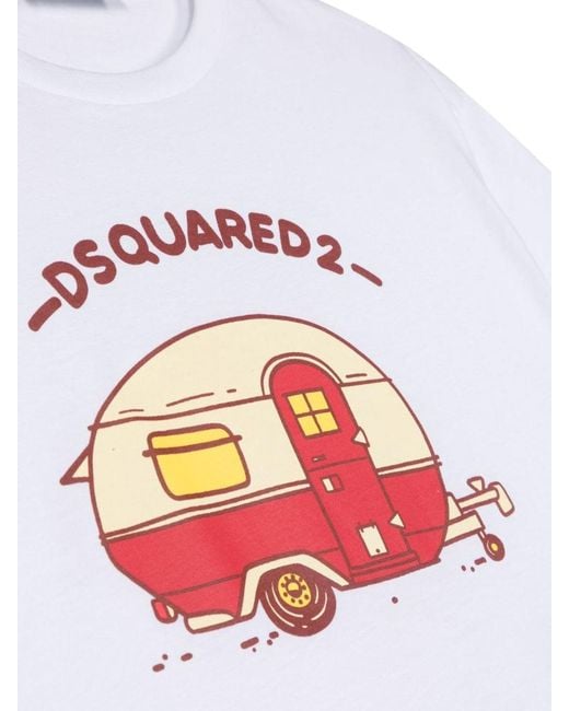 DSquared² White Crop Print T Shirt for men