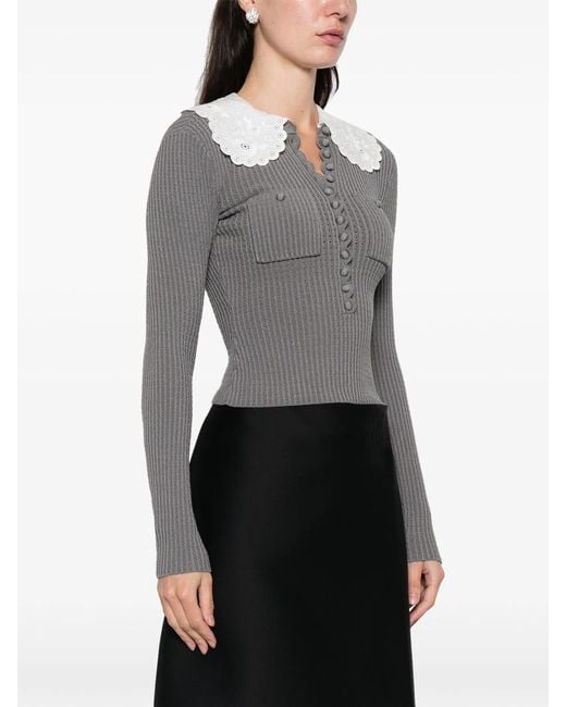 Self-Portrait Gray Lace Collar Knit Top