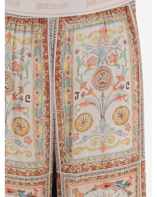 Just Cavalli Natural Trousers Floral Print Viscose