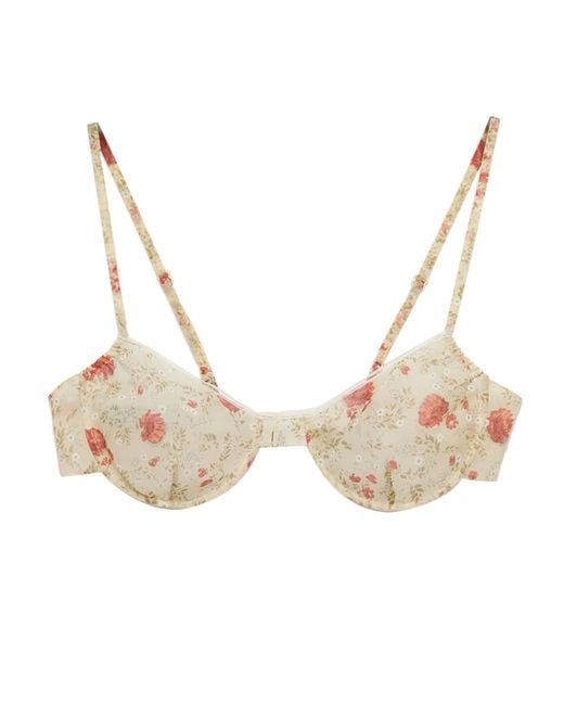 Prada Natural Floral-Print Lace-Trim Bra