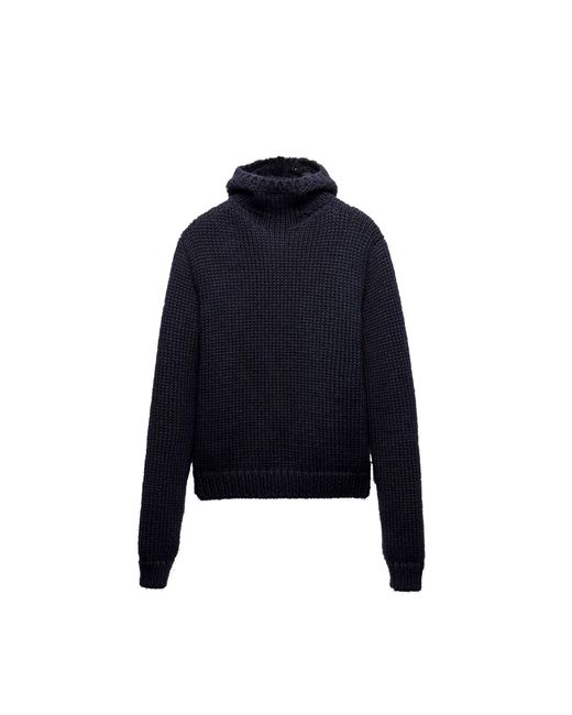 Prada Blue Wool Hooded Sweater for men