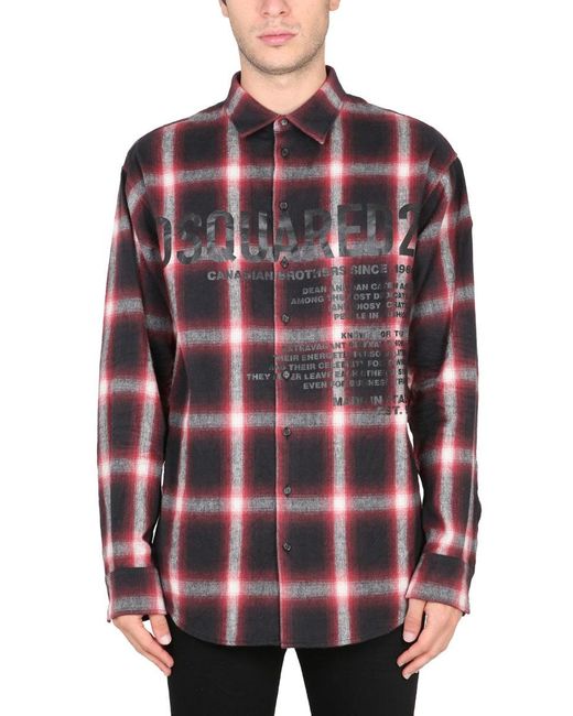 DSquared² Red Drop Shoulder Flannel Shirt for men
