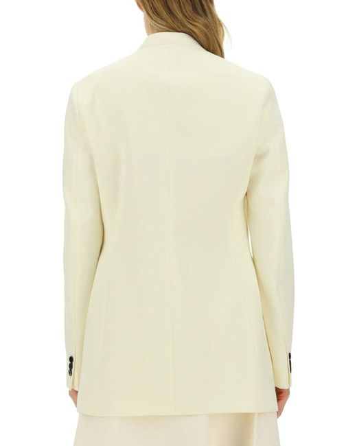 Jil Sander Natural Single Button Tailored Jacket With Notched Lapel