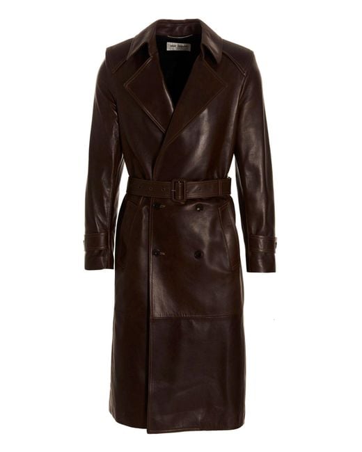 Saint Laurent Brown Lambskin Double-Breasted Trench Coat for men