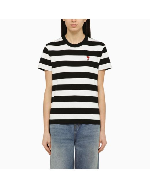 AMI Black Ami De Coeur Striped/ T-Shirt