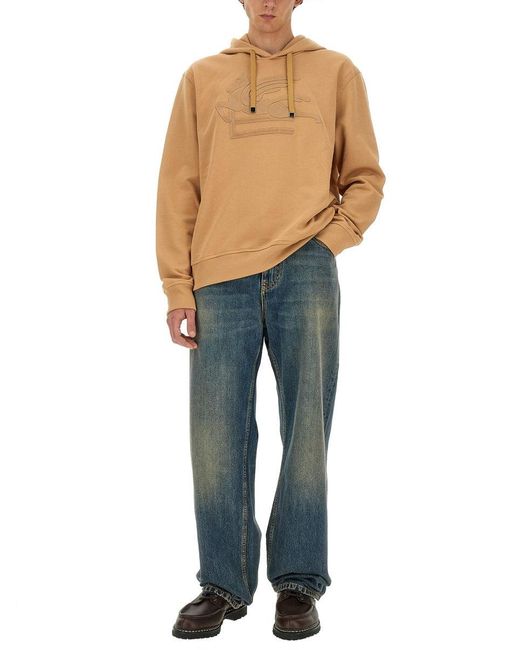 Etro Natural Cotton Sweatshirt With Pegasus Embroidery for men