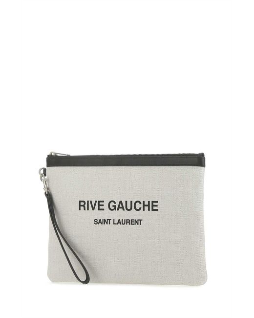 Saint Laurent White Sand Canvas Rive Gauche Clutch for men