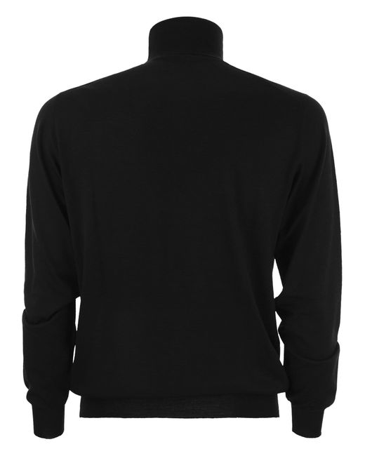 Fedeli Black Derby Wool Turtleneck Sweater for men