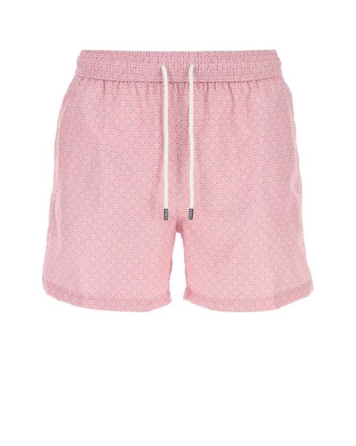 Fedeli Pink Printed Polyester Swimming Shorts for men
