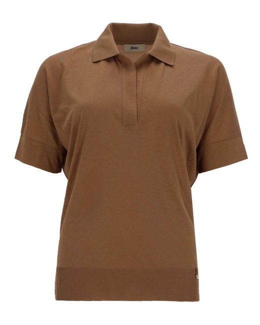 Herno Brown Cotton Blend Polo Shirt