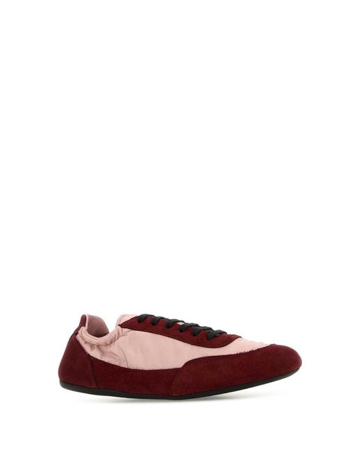 Prada Red Two-Tone Re-Nylon And Suede Collapse Sneakers