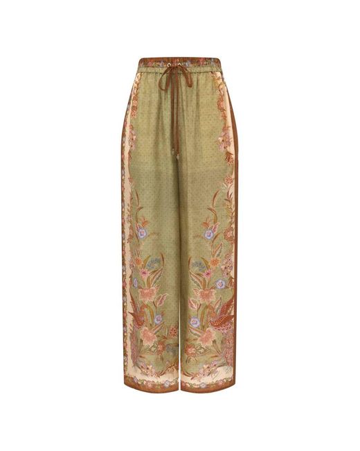 Zimmermann Natural Indra Floral-Print Trousers