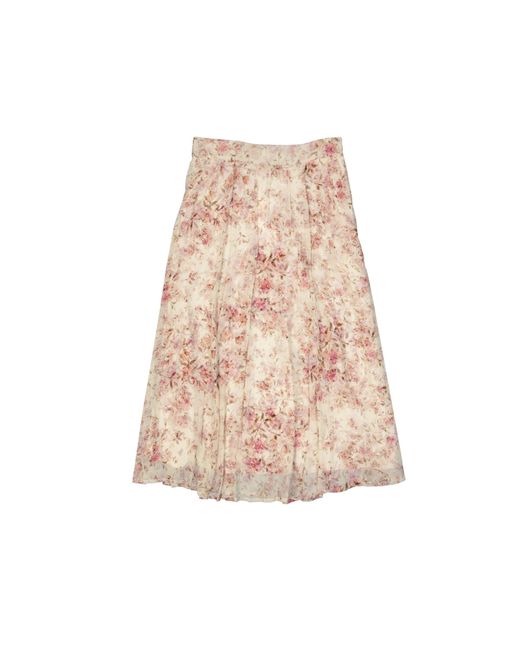 Zamattio Natural Silk Floral Midi Skirt