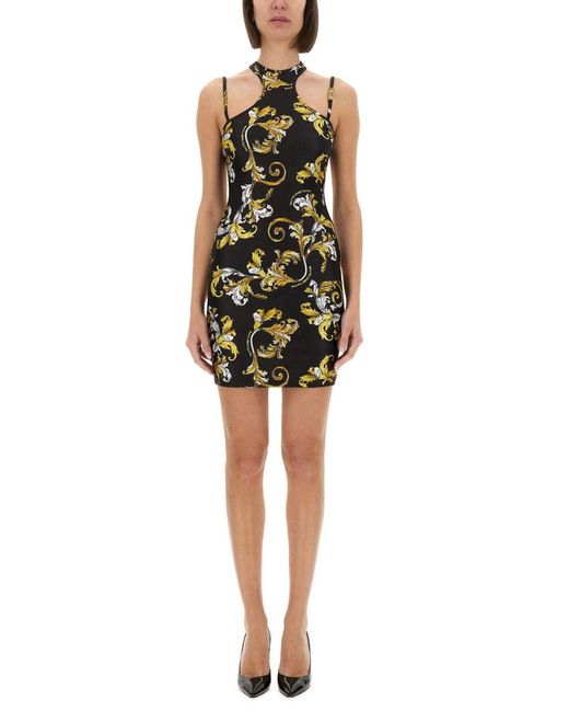 Versace Jeans Couture Mini Dress Met "outline Barokke" Print in het Black