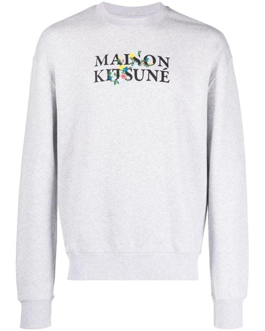 Maison Kitsuné White Logo Cotton Crewneck Sweatshirt for men