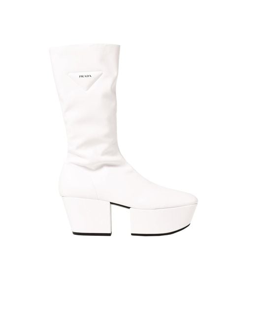 Prada White Tech Leather Platform Boot
