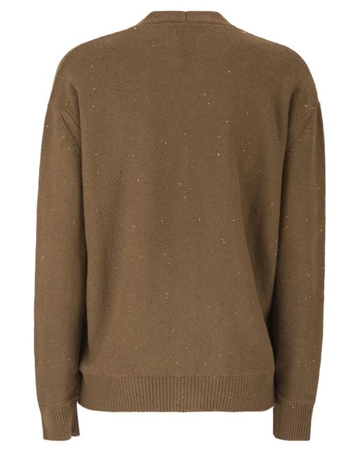 Fabiana Filippi Brown Reversible Cotton And Linen Cardigan With Sequins And Tulle