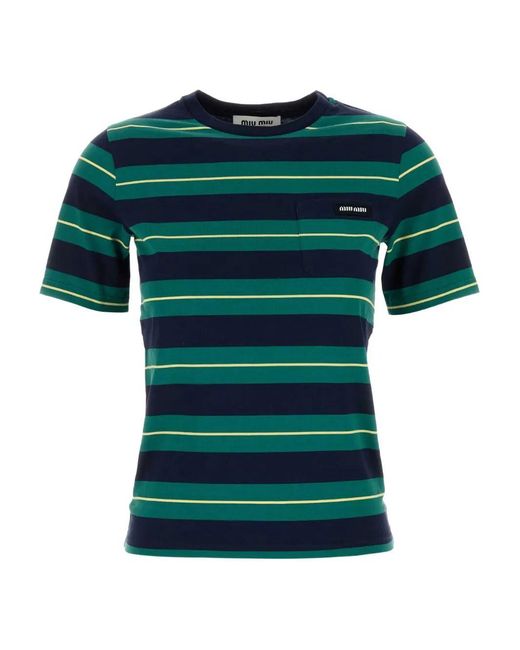 Miu Miu Gestreept T-Shirt in het Green