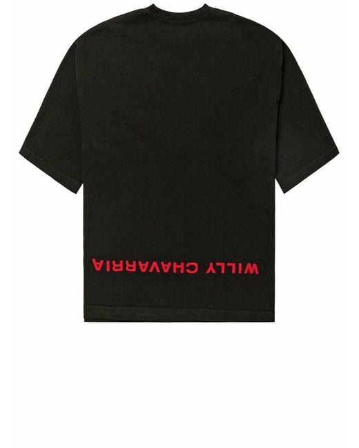 Willy Chavarria Black Cotton T Shirt With Front Embroidery for men