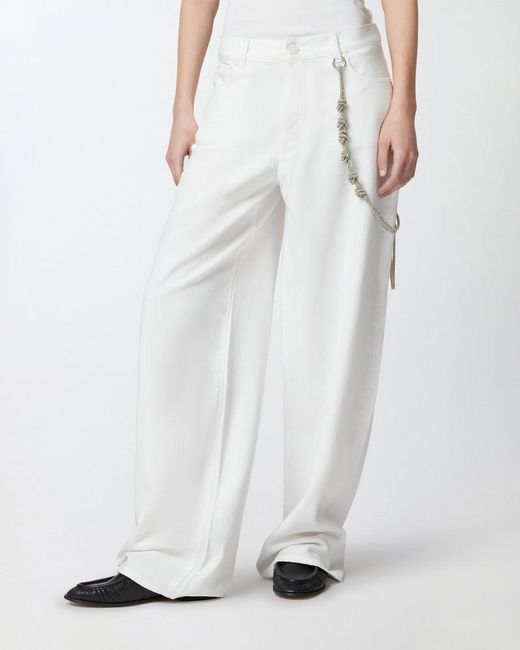 Pinko White Wide-Leg Jeans With Chain Detail