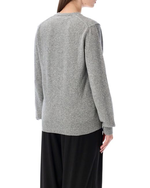 COMME DES GARÇONS PLAY Gray Wool V-Neck Sweater With Heart And Crystals for men