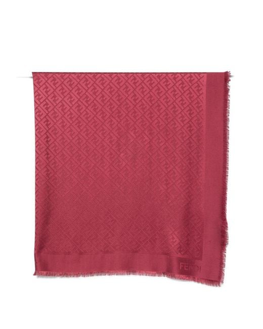 Fendi Red Ff Motif Jacquard Scarf