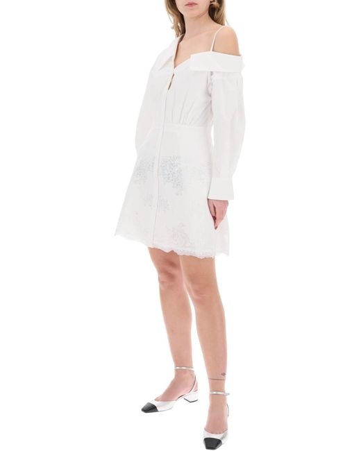 Self-Portrait White Asymmetrischer Ausschnitt Chemierteres Kleid