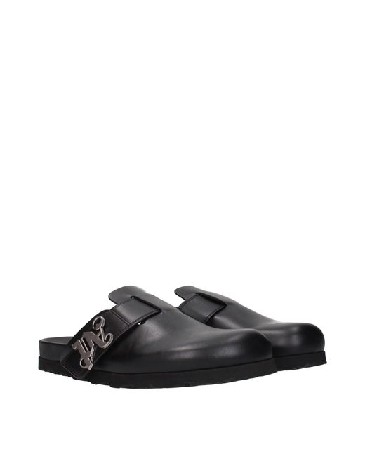 Palm Angels Black Slippers And Clogs Leather