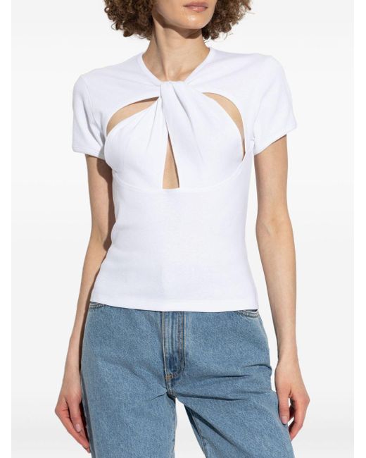 Coperni White Twist-Detail Short-Sleeve Top