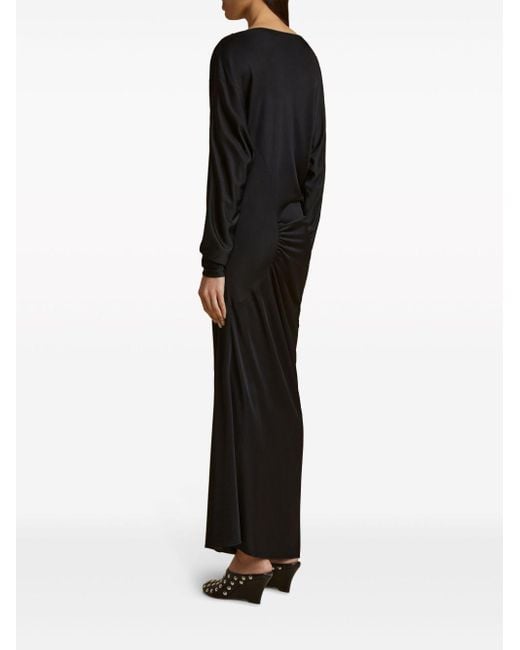 Khaite Black Oron Gathered Long-sleeve Dress