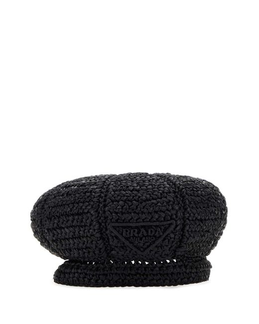 Prada Black Rafia Baker Boy Hat