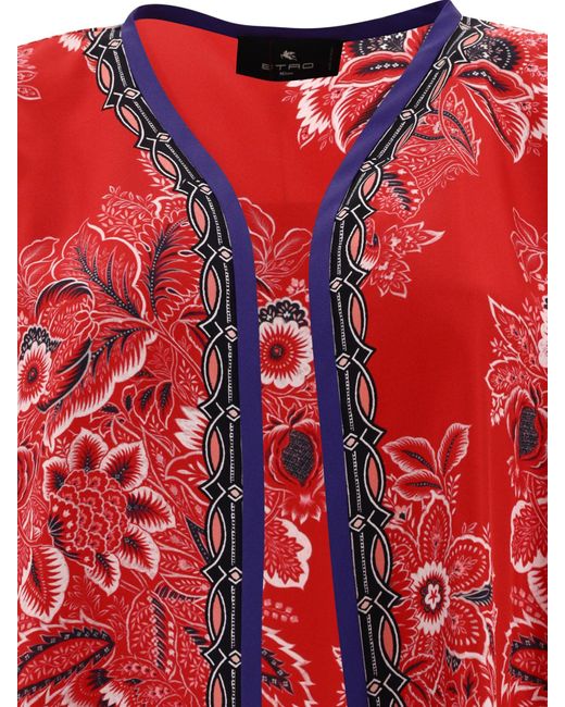 Etro Red Silk Jacket With Floral Print