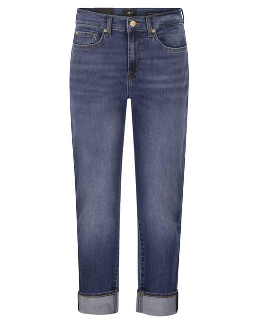 7 For All Mankind Blue Relaxed Skinny Boyfriend-Jeans mit mittlerer Taille