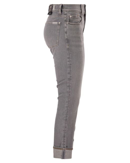 7 For All Mankind Gray Relaxed Skinny Cropped Slim Illusion Stretch Denim Jeans
