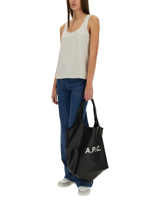 A.P.C. Blue Solid Scoop Neck Top