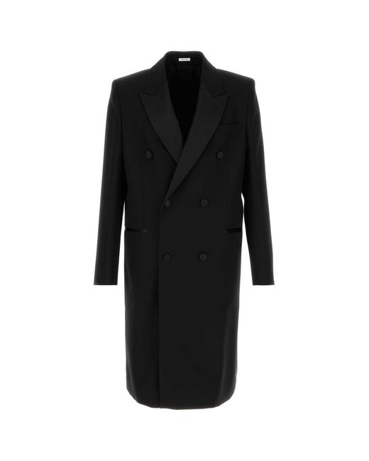 McQueen Black Wool Coat for men