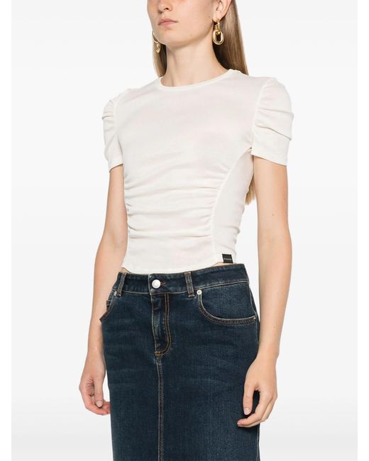 Pinko White Martello Ruched-Detailing T-Shirt
