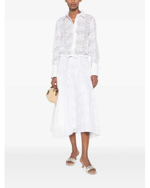 Tory Burch White Broderie Anglaise Midi Skirt With Drawstring Waist