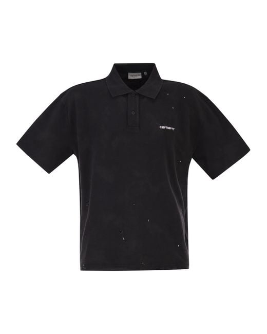 Carhartt Black Cotton Polo Shirt With Paint Splatter Details