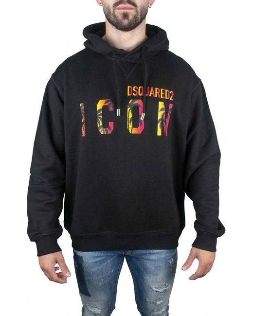 DSquared² Black Hooded Sweatshirt With Iconic Palm Graphic
