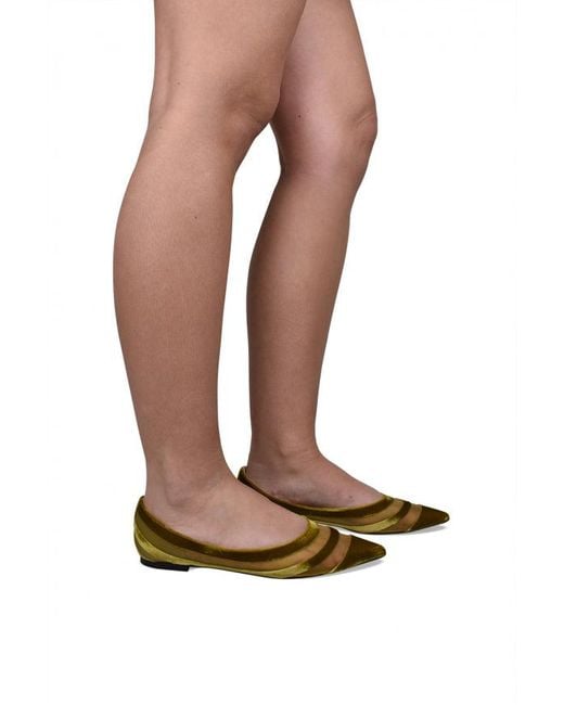 Jimmy Choo Yellow Velvet Fishnet Pointed Ballerinas