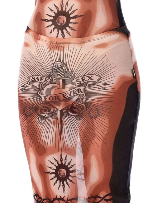 Jean Paul Gaultier Red Re-Edition Safe Sex Tattoo Mesh Skirt