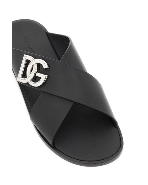 Sandalias de cuero con logotipo DG Dolce & Gabbana de hombre de color Black