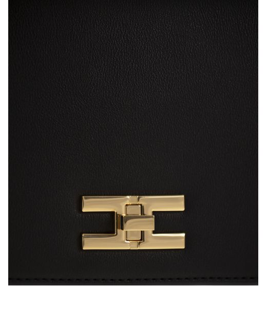 Borsa a tracolla con logo girevole d'oro di Elisabetta Franchi in Black